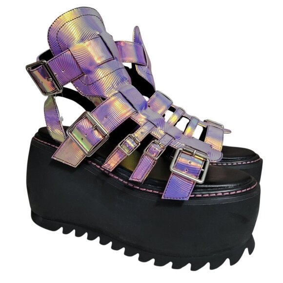 Club Exx Shoes - Dolls Kills Club Exx Intergalactic Love Iridescent Platform Sandals 9 Chunky Y2K